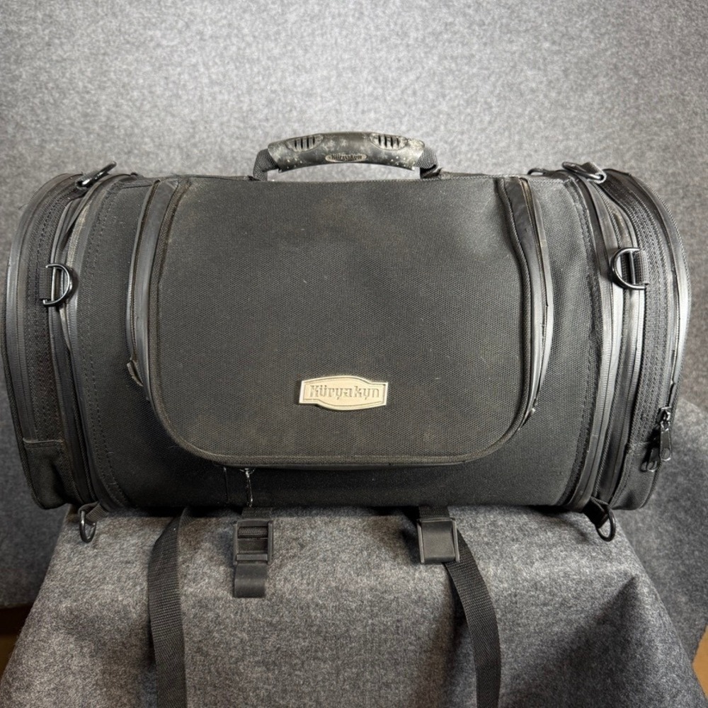 Kuryakyn Black Motorcycle Luggage Tail Bag Travel Roll Bag with D-Rings